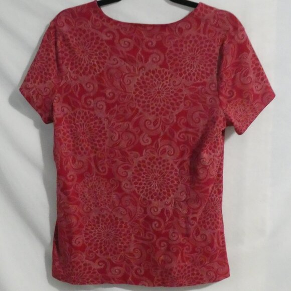 CROFT & BARROW Crewneck | large | Red Floral Short Sleeve Pima Cotton Shirt - Picture 2 of 15